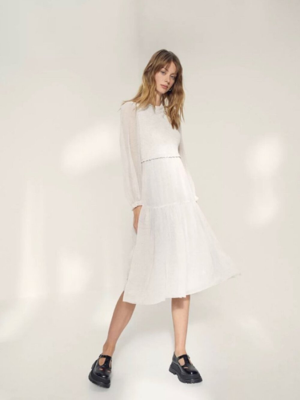 Aritzia Wilfred Rosalyn Midi Dress in White/Cream